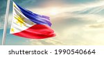 Philippines national flag waving in beautiful sunlight.