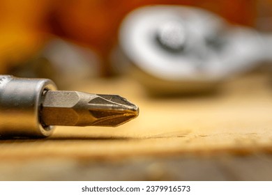 Philips type screwdriver bit macro closeup home repair handyman project