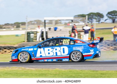 PHILLIP ISLAND, MELBOURNE/AUSTRALIA - 17 APRIL 2016: Nick Percat's Holden Commodore Suffers Mechanical Damage Coming Into Turn 6 At Phillip Island.