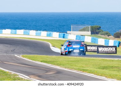 PHILLIP ISLAND, MELBOURNE/AUSTRALIA - 17 APRIL 2016: Nick Percat's Holden Commodore Suffers Mechanical Damage Coming Into Turn 6 At Phillip Island.