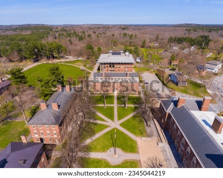 Phillips Academy aerial view in spring including Paul Revere House at 180 Main Street in historic town center of Andover, Massachusetts MA, USA. 