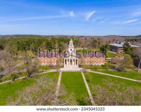 Phillips Academy aerial view in spring including Samuel Phillips Hall at 180 Main Street in historic town center of Andover, Massachusetts MA, USA. 