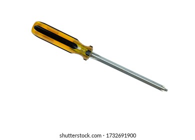 Phillips Head Screwdriver Black Yellow Color On White Background End Rod  Down