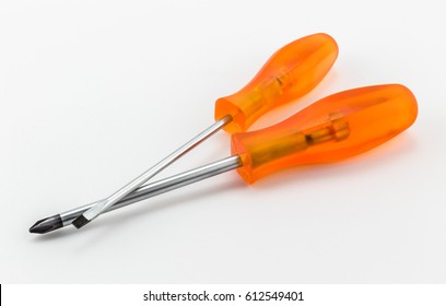 Phillips screwdriver and small screwdriver on white background