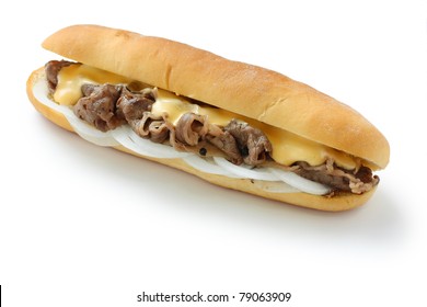 philly cheese steak sandwich isolated on white background