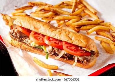 Philly Steak and Cheese Sandwich with Fries