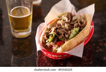 Philly Steak and Cheese Sub with Beer