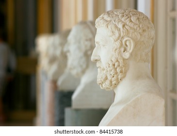 Philosophers busts placed on the terrace of Achillion palace, Corfu, Greece