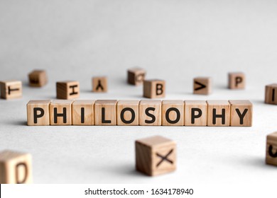 Philosophy - words from wooden blocks with letters, love of wisdom philosophy concept, white background