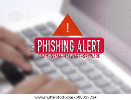 PHISHING Alert concept.  Blurred background and lens flare added.