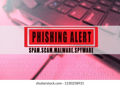 PHISHING ALERT: SCAM,SCAM,MALWARE,SPYWARE CONCEPTUAL with laptop background.