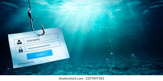 Phishing - Login Account Attached Fishing Hook - Risk Hacking Username And Password
