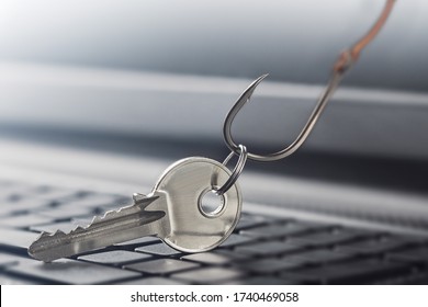 Phishing  Personal Data , Key And Hook On Computer Keyboard.