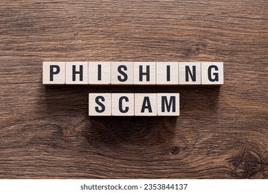 Phishing scam - word concept on building blocks, text, letters