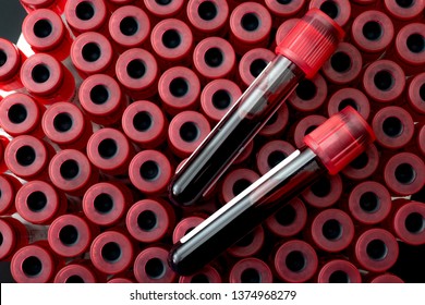 Phlebotomy, biochemical analysis, laboratory exam and blood testing concept theme with two test tubes on blood collection test tube set with copy space