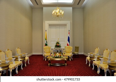 Phnom Penh, Cambodia - 19 November 2012. The Bilateral Meeting Room Had Setup For Prime Minister Of Myanmar, Thein Sein, And Prime Minister Of Thailand, Yingluck Shinawatra