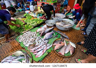 Phnom Penh, Cambodia. - June 21, 2018 : The Food Market In Phnom Penh.