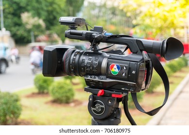 PHNOM PENH, CAMBODIA-AUGUST 23, 2017:Panasonic P2 With For Cameraman News, Panasonic AJ-PX270 Is The First P2 HD Handheld Camcorder That Features AVC-ULTRA Recording, 