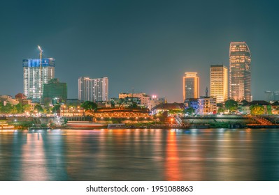 Phnom Penh City, The Riverside At Night, Cambodia 