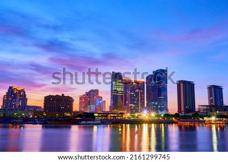 Phnom Penh city skyline and river. Phnom Penh is the capital and largest city in Cambodia. Stok fotoğraf © 