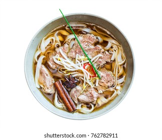 Pho Bo Noodle Soup Isolated On White Background