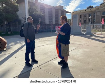 Phoenix, Ariz., USA - January 20, 2021: Trump Supporters upset About Election Results Talk To Media, Missing The Inauguration of President Biden And Vice President Harris. 1962