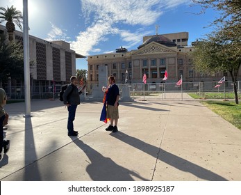 Phoenix, Ariz., USA - January 20, 2021: Trump Supporters upset About Election Results Talk To Media, Missing The Inauguration of President Biden And Vice President Harris. 1959