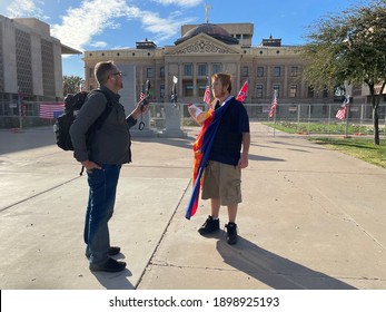 Phoenix, Ariz., USA - January 20, 2021: Trump Supporters upset About Election Results Talk To Media, Missing The Inauguration of President Biden And Vice President Harris. 1960