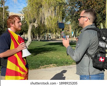 Phoenix, Ariz., USA - January 20, 2021: Trump Supporters upset About Election Results Talk To Media, Missing The Inauguration of President Biden And Vice President Harris. 1966