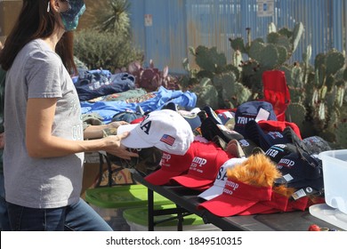 Phoenix, Ariz. / USA - November 7, 2020: Trump Supporters Gathering To Protest The 2020 Election Browse Campaign Merchandise Across The Street From The Maricopa County Recorder. 2238