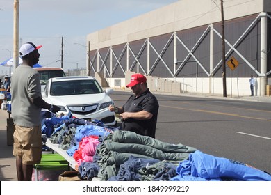 Phoenix, Ariz. / USA - November 7, 2020: Trump Supporters Gathering To Protest The 2020 Election Browse Campaign Merchandise Across The Street From The Maricopa County Recorder. 2193