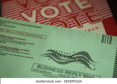 Phoenix, Ariz. / USA - October 13, 2020: A 2020 election ballot with an envelope requiring a signature. 1366