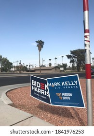 Phoenix, Ariz. / USA - October 26, 2020: Signs Urge Voters To Consider Candidates, Including Mark Kelly For Arizona Senate And For President, Joe Biden With Running Mate Kamala Harris. 0089