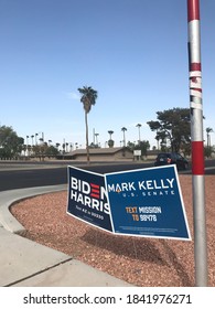 Phoenix, Ariz. / USA - October 26, 2020: Signs Urge Voters To Consider Candidates, Including Mark Kelly For Arizona Senate And For President, Joe Biden With Running Mate Kamala Harris. 0088