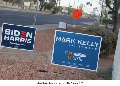 Phoenix, Ariz. / USA - October 26, 2020: Signs Urge Voters To Consider Candidates, Including Mark Kelly For Arizona Senate And For President, Joe Biden With Running Mate Kamala Harris. 1482