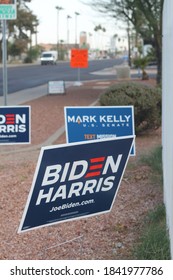 Phoenix, Ariz. / USA - October 26, 2020: Signs Urge Voters To Consider Candidates, Including Mark Kelly For Arizona Senate And For President, Joe Biden With Running Mate Kamala Harris. 1484