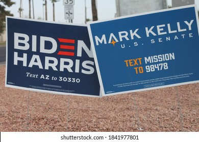 Phoenix, Ariz. / USA - October 26, 2020: Signs Urge Voters To Consider Candidates, Including Mark Kelly For Arizona Senate And For President, Joe Biden With Running Mate Kamala Harris. 1595