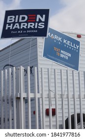 Phoenix, Ariz. / USA - October 26, 2020: Signs Urge Voters To Consider Candidates, Including Mark Kelly For Arizona Senate And For President, Joe Biden With Running Mate Kamala Harris. 1542