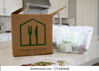 Phoenix, Arizona, April 23, 2020: Home  Chef Meal Delivery Kit On A Kitchen Counter