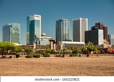 Phoenix, Arizona - April 8, 2019:  Cityscape skyline view of office buildings and apartment condominiums in downtown Phoenix Arizona USA