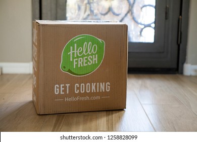 Phoenix, Arizona, December 13, 2018: Hello Fresh Delivery Box By Front Door