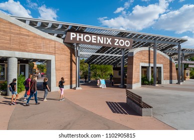 Phoenix, Arizona - May 2, 2018: The entrance to the Phoenix Zoo, which was founded by Robert Maytag in 1962 and is the largest privately-owned, nonprofit zoo in the United States.