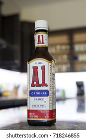 PHOENIX, ARIZONA, SEPT 3, 2017: A1 Steak Sauce On A Kitchen Counter