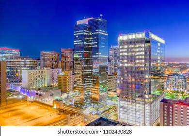 Phoenix, Arizona, USA Cityscape In Downtown At Night.