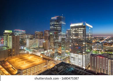 Phoenix, Arizona, USA Cityscape In Downtown At Night.