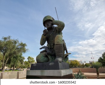 Phoenix, Arizona / USA - December 3 2019: Closeup Of Statue Of Navajo Code Talker Of World War II