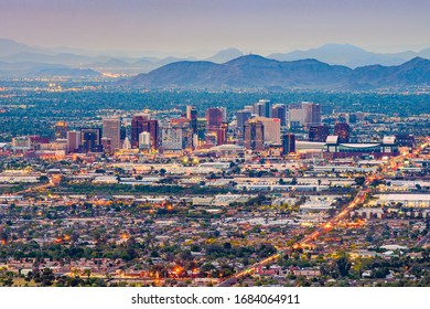 Phoenix, Arizona, USA downtown cityscape at dusk. 