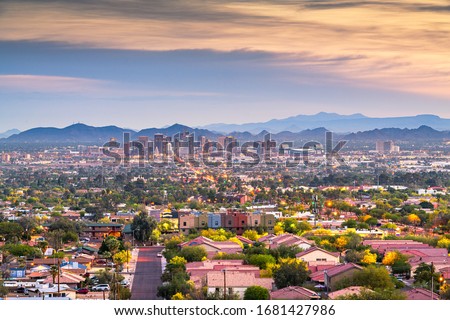 Phoenix, Arizona, USA downtown cityscape at dusk. 