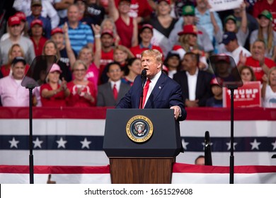 Phoenix, Arizona / USA- Feb 19 2020: President Donald Trump Speaks During A Campaign Rally At Veterans Memorial Coliseum