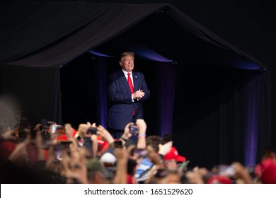 Phoenix, Arizona / USA- Feb 19 2020: President Donald Trump Speaks During A Campaign Rally At Veterans Memorial Coliseum